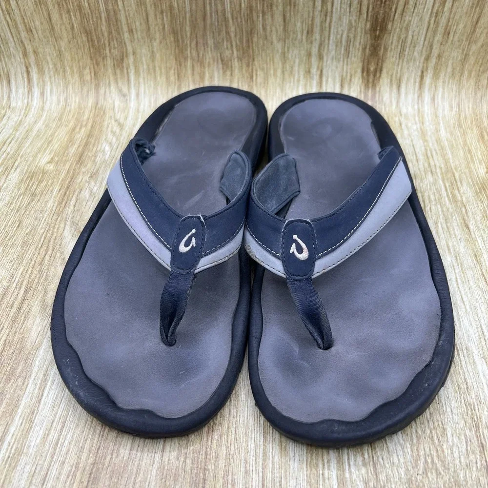Olukai Ohana Flip Flops Men's Size 12 Black Gray Water Resistant Sandals